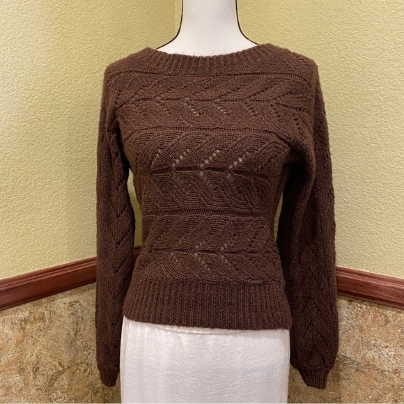 Abercrombie Fitch Small Sweater Open Knit Back Tie Keyhole Womens Brown - Picture 7 of 8